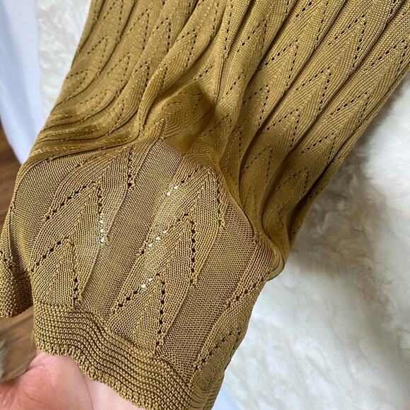 Free People Women's Open Knit Collared Dress Size Small Mustard Color Coquette - Picture 8 of 13